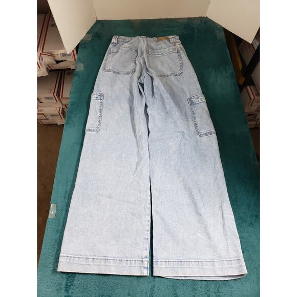 American Eagle Jeans Size 6 Womens Blue Stretch High Rise Baggy Wide Leg Cargo - Picture 12 of 14